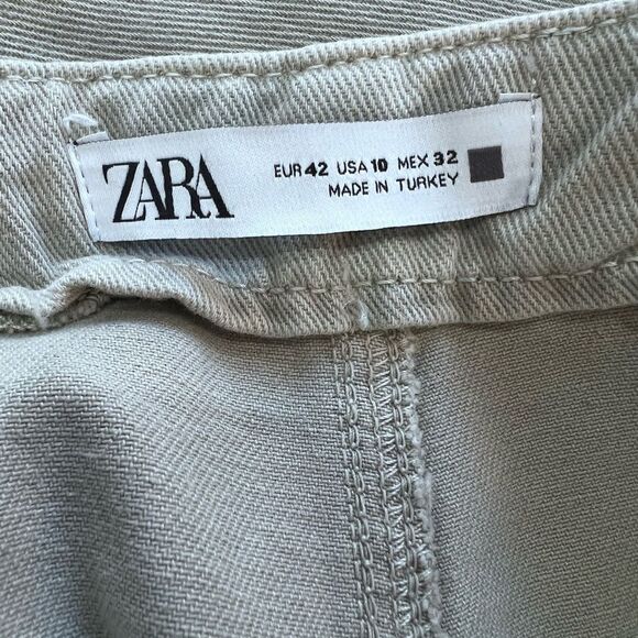 Zara Sailor Wide Leg Cropped Jeans Light Mint Green High Rise Gold Buttons Sz 10 - Picture 5 of 8